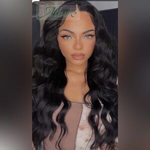 Elegant Black Brown Wavy Hair Wig 26 inch 13x4 free parting wig